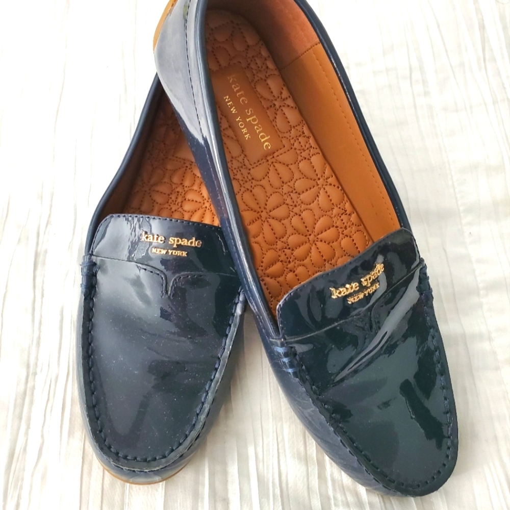 Kate Spade NY Deck Patent Blue Leather Loafers Slip On Flats Driving Shoes